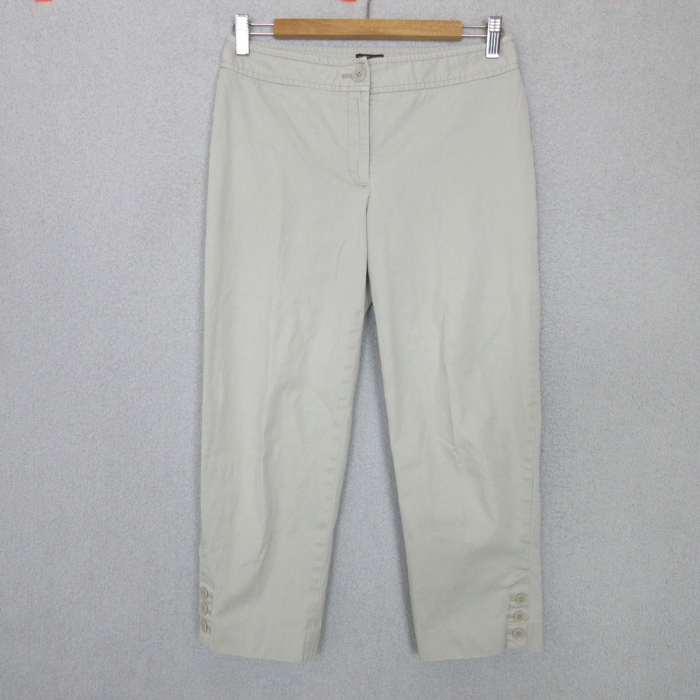 Talbots The Perfect Skimmer Pants Womens 4 Beige Khaki Button Hem Cropped Chino